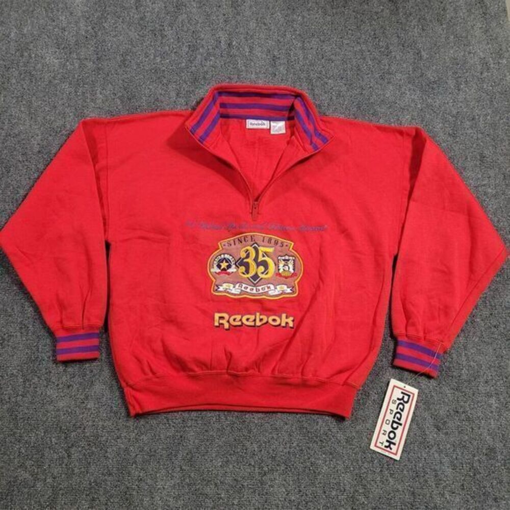 Vintage Reebok Sport Sweatshirt Mens M Dead Stock‎ Embroidered Qtr Zip NWT - Picture 2 of 9